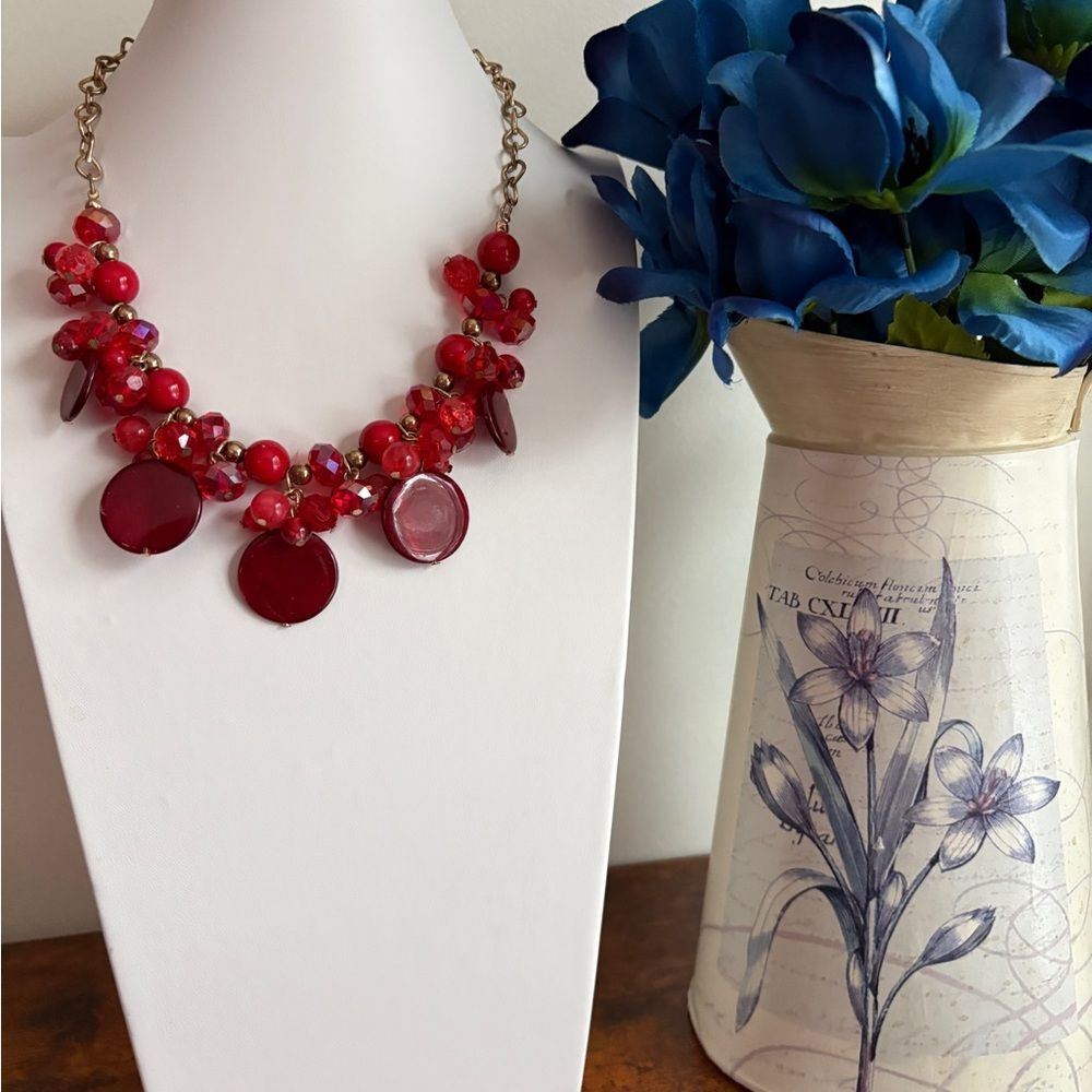 Vibrant Red Faceted & Playful Bauble Necklace
